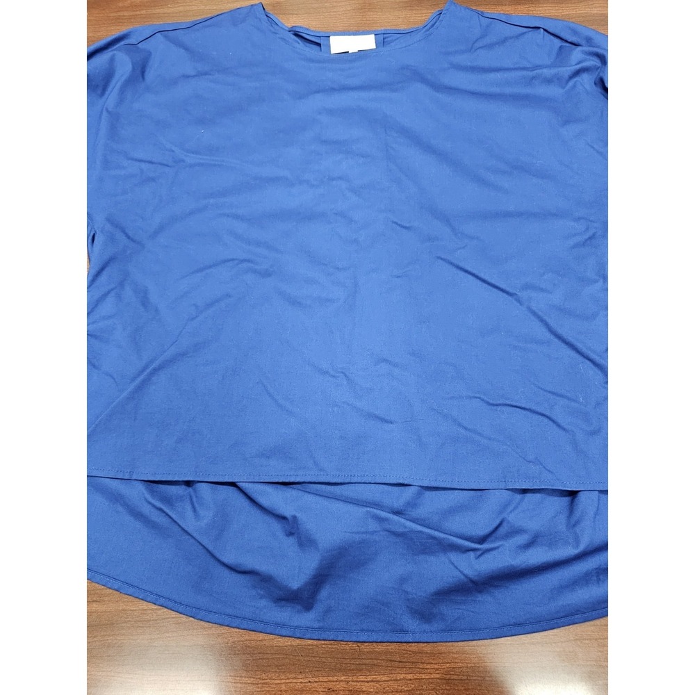 Meloday Blue Blouse Womens Medium Short Sleeve Layered Hem Stretch Casual Top